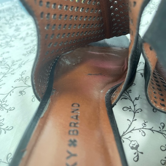 Lucky Brand Sling-back open toe Black leather mules ankle heeled sandals booties - Picture 7 of 11